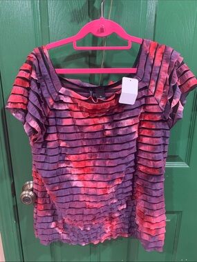 new directions Purple & Red Ruffled Tiered Short Sleeve Blouse